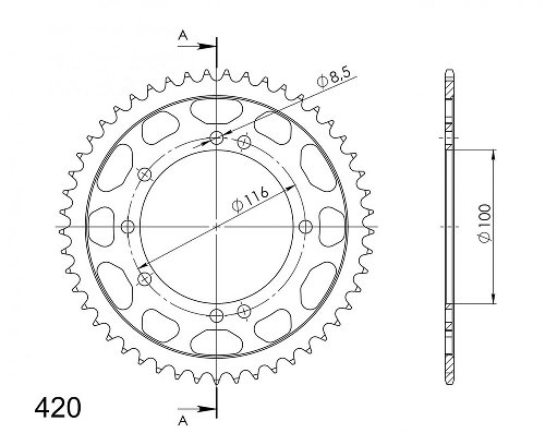 Supersprox acciaio rocchetto per catena 420 - 48Z (nero)