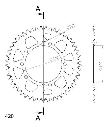 Supersprox alluminio rocchetto per catena 420 - 49Z (nero)