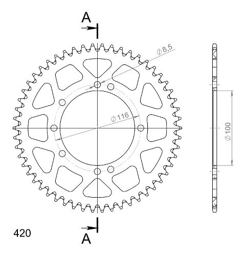 Supersprox Aluminium Chain wheel 420 - 54Z (black)