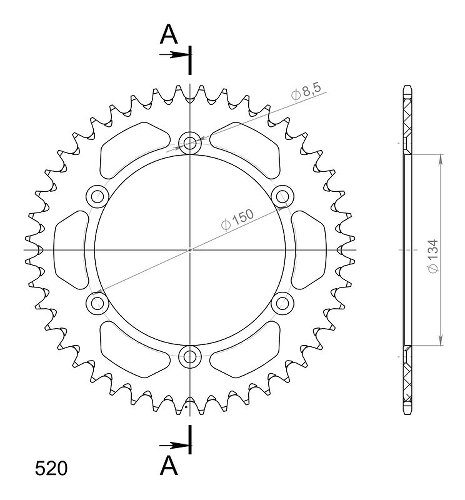 Supersprox aluminio rueda de cadena 520 - 44Z (negro)