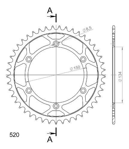 Supersprox acciaio rocchetto per catena 520 - 45Z (nero)