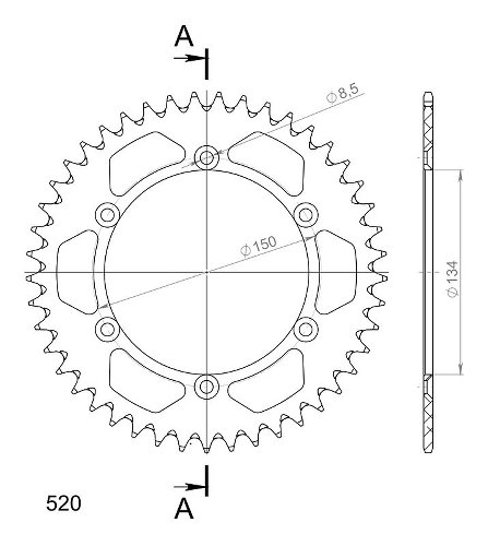 Supersprox aluminium roue d`entrainement 520 - 45Z (noir)