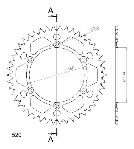 Supersprox alluminio rocchetto per catena 520 - 46Z (nero)