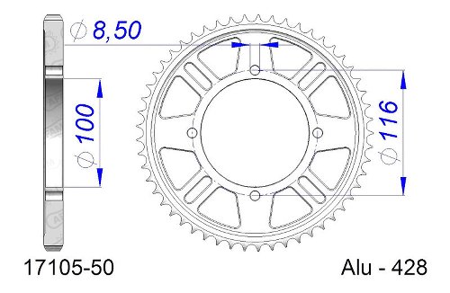 Supersprox acciaio rocchetto per catena 428 - 50Z (nero)