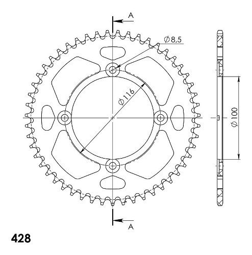 Supersprox aluminium roue d`entrainement 428 - 50Z (noir)