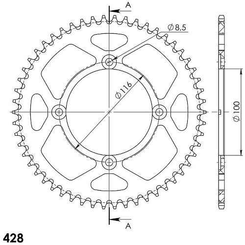 Supersprox alluminio rocchetto per catena 428 - 52Z (nero)