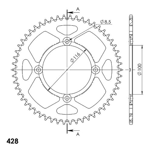 Supersprox aluminium roue d`entrainement 428 - 53Z (noir)