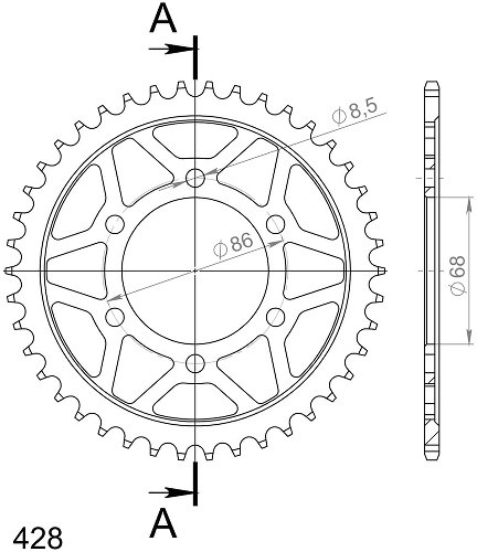 Supersprox Stahl-Kettenrad 428 - 36Z (schwarz)