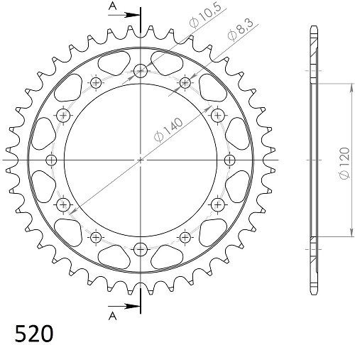 Supersprox acciaio rocchetto per catena 520 - 38Z (nero)