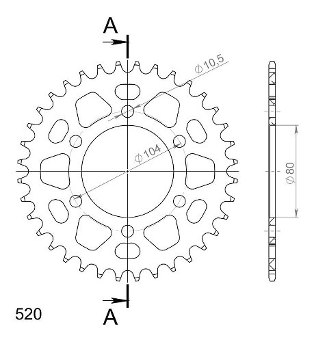 Supersprox aluminium roue d`entrainement 520 - 36Z (noir)