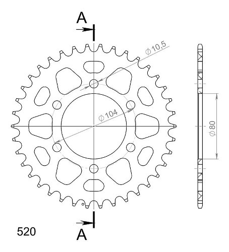 Supersprox aluminio rueda de cadena 520 - 38Z (negro)