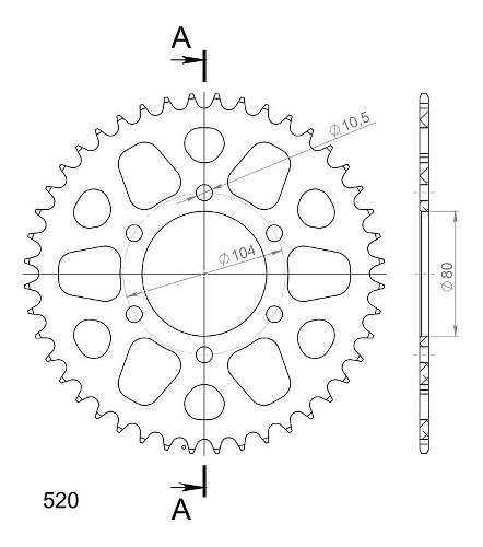 Supersprox Aluminium Chain wheel 520 - 44Z (gold)