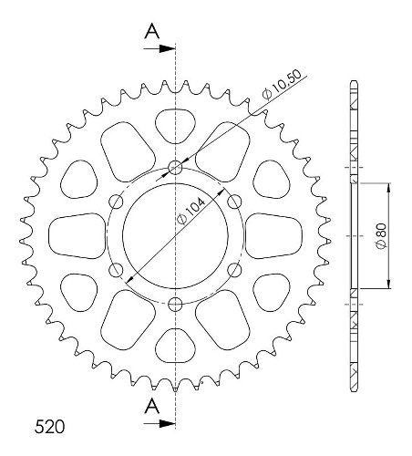 Supersprox alluminio rocchetto per catena 520 - 45Z (nero)