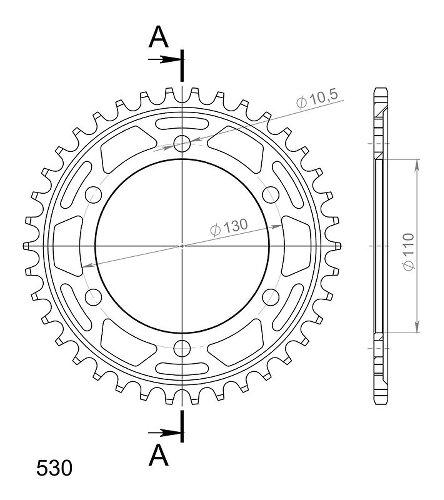 Supersprox acero rueda de cadena 530 - 38Z (negro)