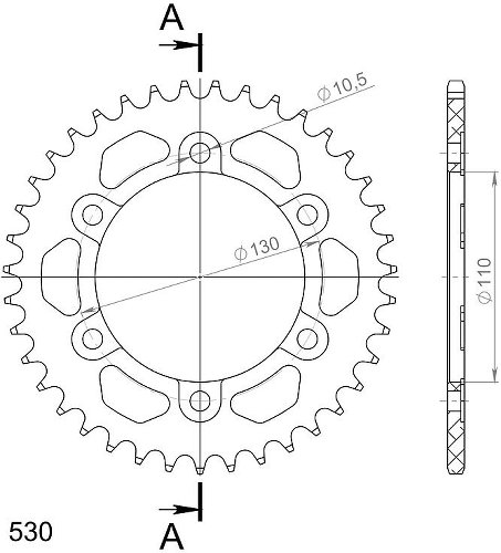 Supersprox aluminio rueda de cadena 530 - 38Z (negro)