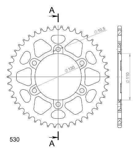 Supersprox aluminio rueda de cadena 530 - 46Z (negro)