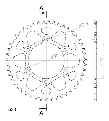 Supersprox alluminio rocchetto per catena 530 - 47Z (nero)