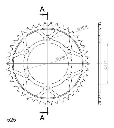 Supersprox acciaio rocchetto per catena 525 - 42Z (nero)