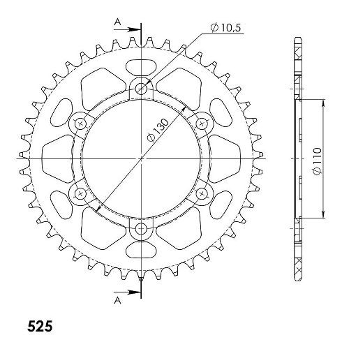 Supersprox alluminio rocchetto per catena 525 - 43Z (nero)