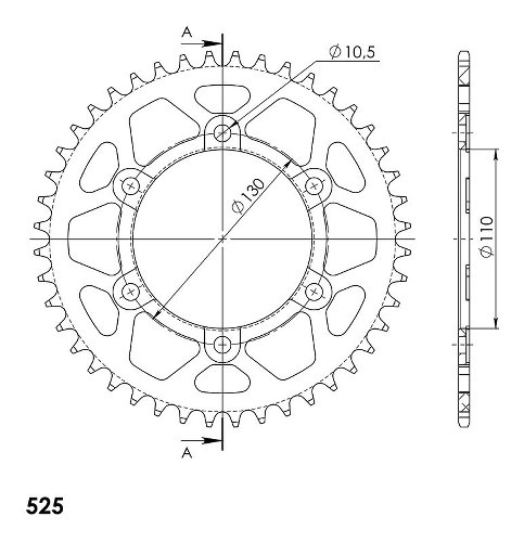 Supersprox aluminium roue d`entrainement 525 - 44Z (noir)