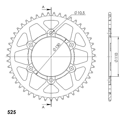 Supersprox aluminio rueda de cadena 525 - 47Z (rojo)