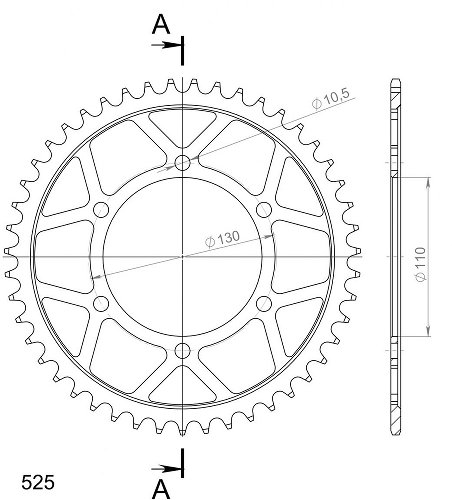 Supersprox acciaio rocchetto per catena 525 - 48Z (nero)