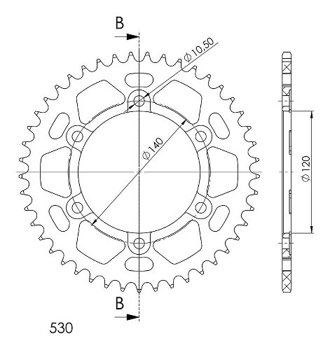 Supersprox aluminium roue d`entrainement 530 - 45Z (verte)