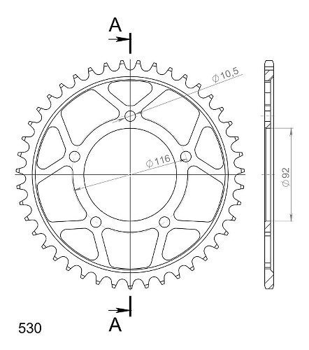 Supersprox acciaio rocchetto per catena 530 - 43Z (nero)