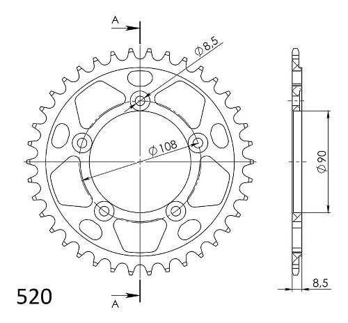 Supersprox aluminio rueda de cadena 520 - 38Z (negro)