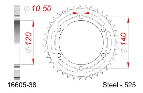 Supersprox acero rueda de cadena 525 - 38Z (negro)