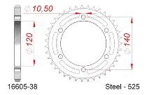 Supersprox Stahl-Kettenrad 525 - 38Z (schwarz)