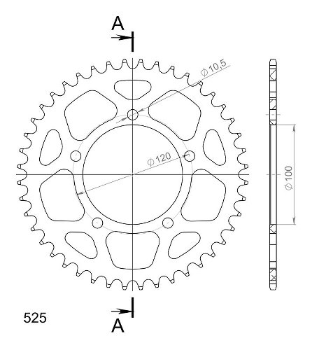 Supersprox Alu-Kettenrad 525 - 44Z (schwarz)