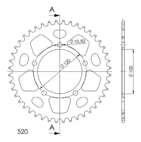 Supersprox aluminium roue d`entrainement 520 - 44Z (noir)