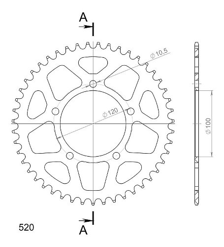 Supersprox alluminio rocchetto per catena 520 - 47Z (nero)