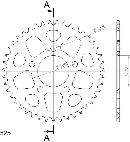 Supersprox alluminio rocchetto per catena 525 - 43Z (nero)