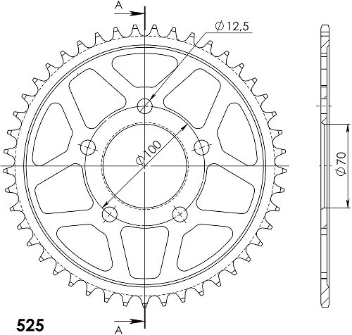 Supersprox acciaio rocchetto per catena 525 - 45Z (nero)