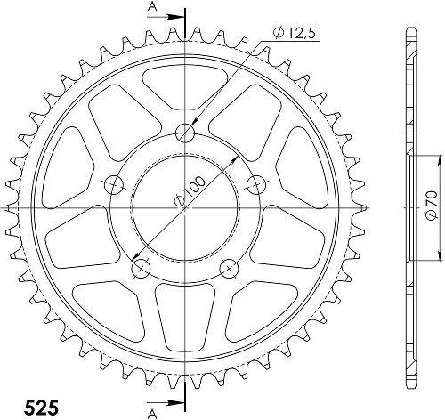 Supersprox acciaio rocchetto per catena 525 - 46Z (nero)