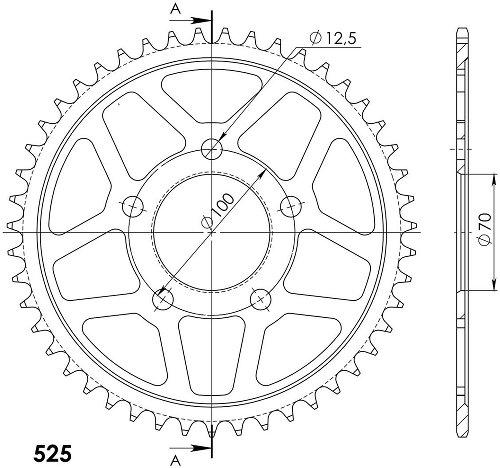 Supersprox acciaio rocchetto per catena 525 - 47Z (nero)