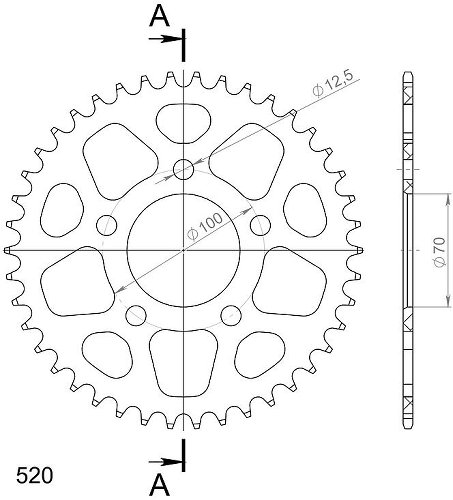 Supersprox alluminio rocchetto per catena 520 - 42Z (nero)