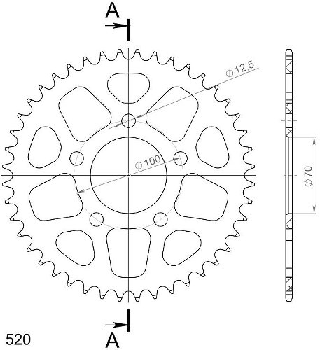 Supersprox aluminium roue d`entrainement 520 - 44Z (noir)