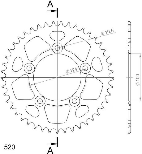 Supersprox alluminio rocchetto per catena 520 - 45Z (nero)