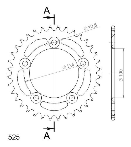 Supersprox aluminio rueda de cadena 525 - 36Z (negro)