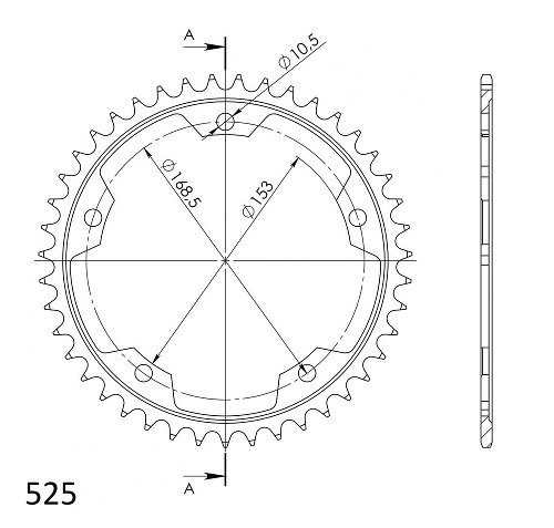 Supersprox acero rueda de cadena 525 - 44Z (negro)