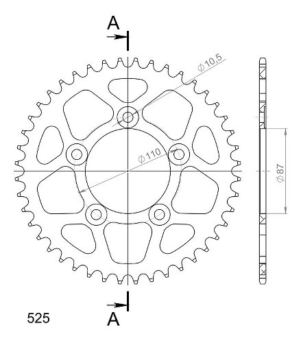 Supersprox aluminio rueda de cadena 525 - 44Z (negro)