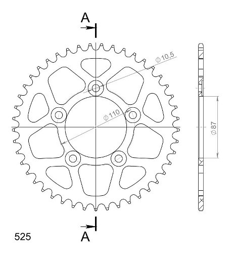 Supersprox alluminio rocchetto per catena 525 - 45Z (nero)