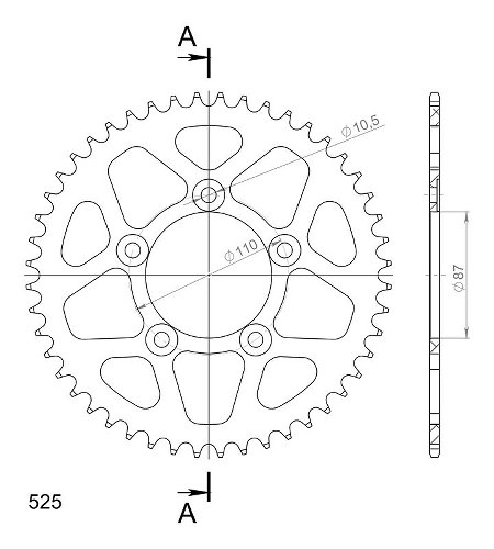 Supersprox alluminio rocchetto per catena 525 - 48Z (nero)