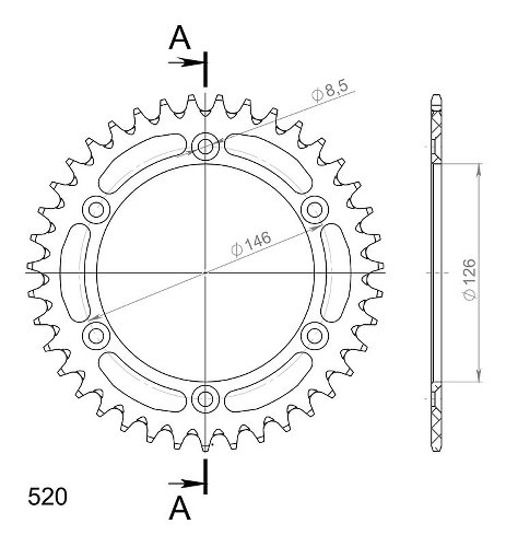 Supersprox aluminio rueda de cadena 520 - 39Z (negro)