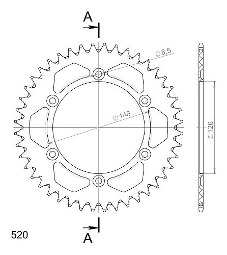 Supersprox alluminio rocchetto per catena 520 - 44Z (nero)