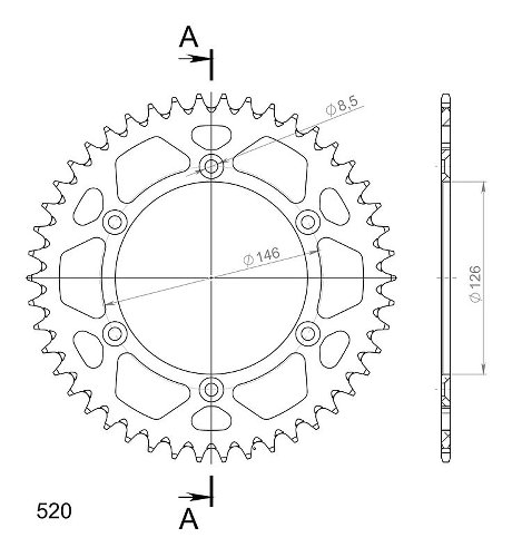 Supersprox alluminio rocchetto per catena 520 - 46Z (nero)