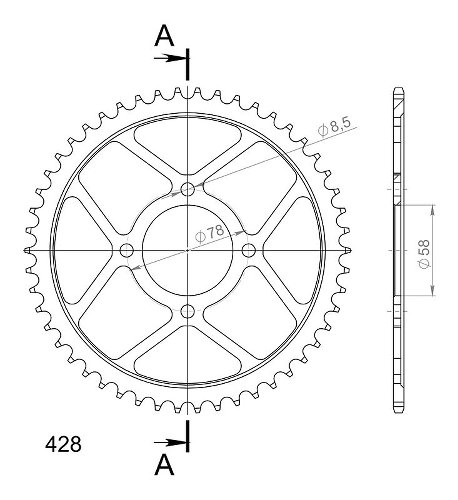 Supersprox acciaio rocchetto per catena 428 - 50Z (nero)